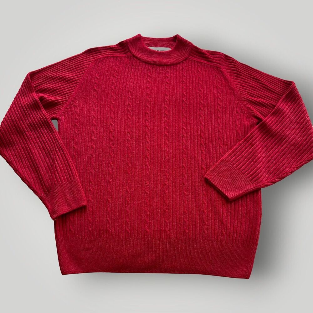 VTG Crystal Kobe Women's M RED 100% Acrylic Ribbed Knit Mock Neck Sweater